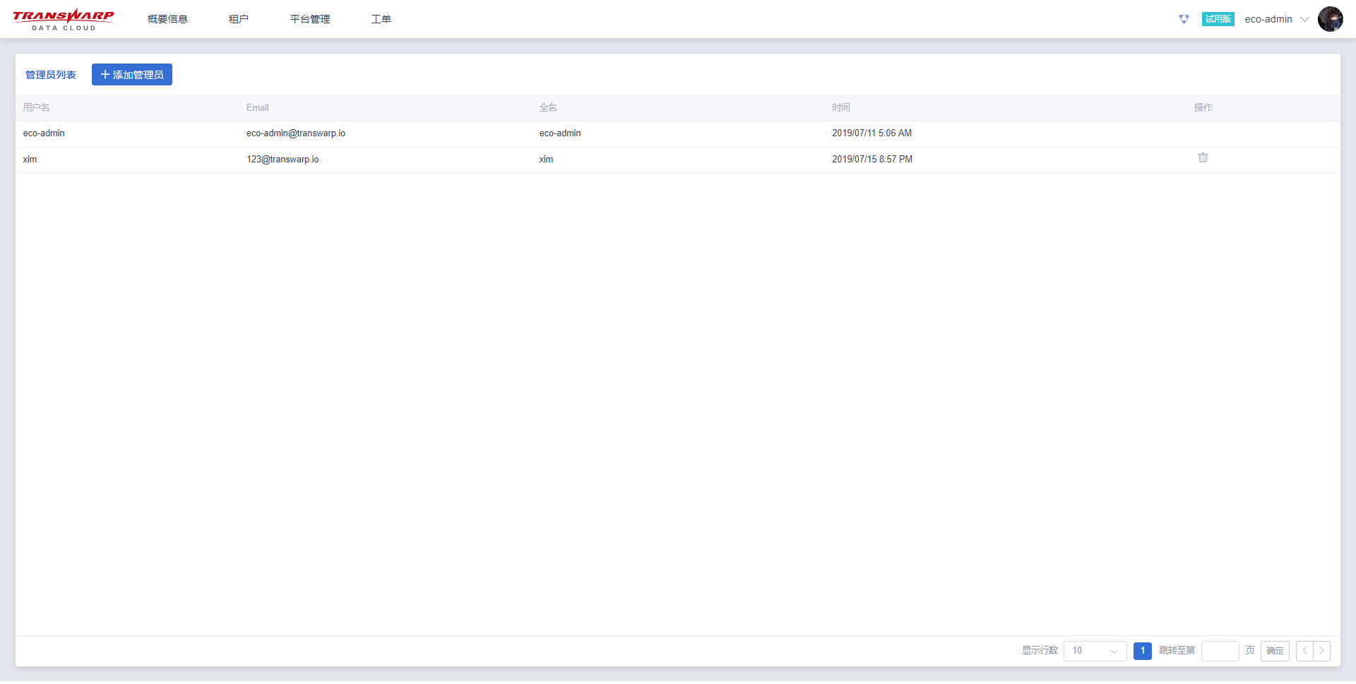 eco account mgmt admin list