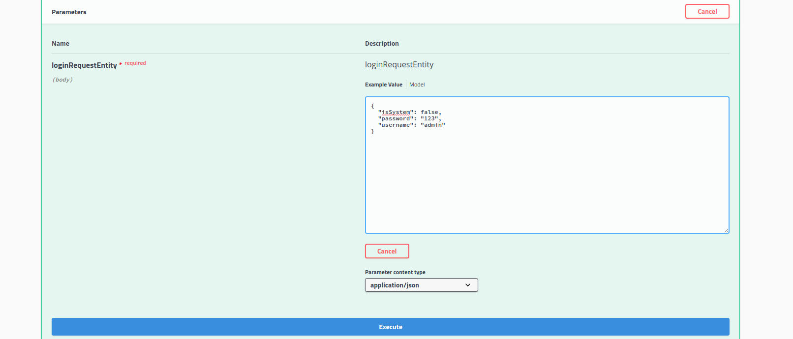 swagger login api parameters