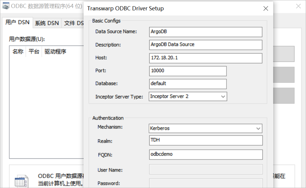 odbc driver settings